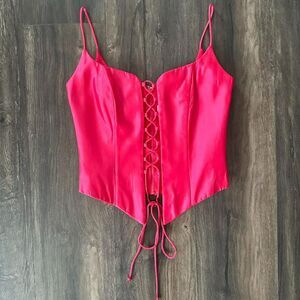 Vintage Pink Corset Top Blondie Nites by Jaslene 2 Pc Lace Front Zip Back Size 3